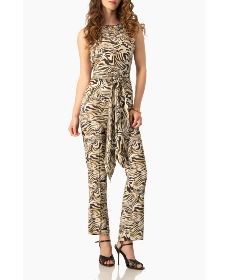Women's Sleeveless Tie-Waist Blouse in Zebra Print, Sash-Front Top