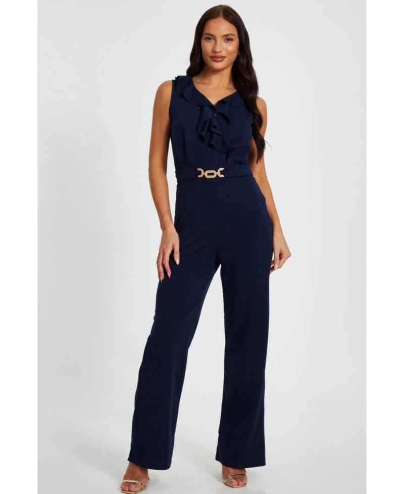 Women's Scuba Crepe Frill Buckle Dress - Black