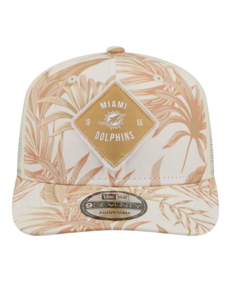 Men's Tan Miami Dolphins Tonal Palm COOLERA 9SEVENTY Adjustable Trucker Hat