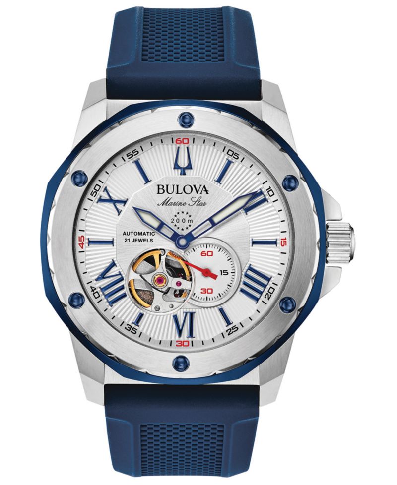 Men's Automatic Marine Star Blue Silicone Strap Watch 45mm