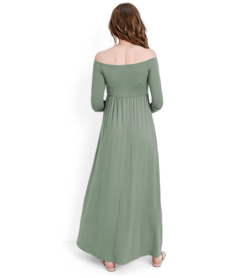 Maternity Off-the-Shoulder Long-Sleeve Empire Waist Maxi Dress