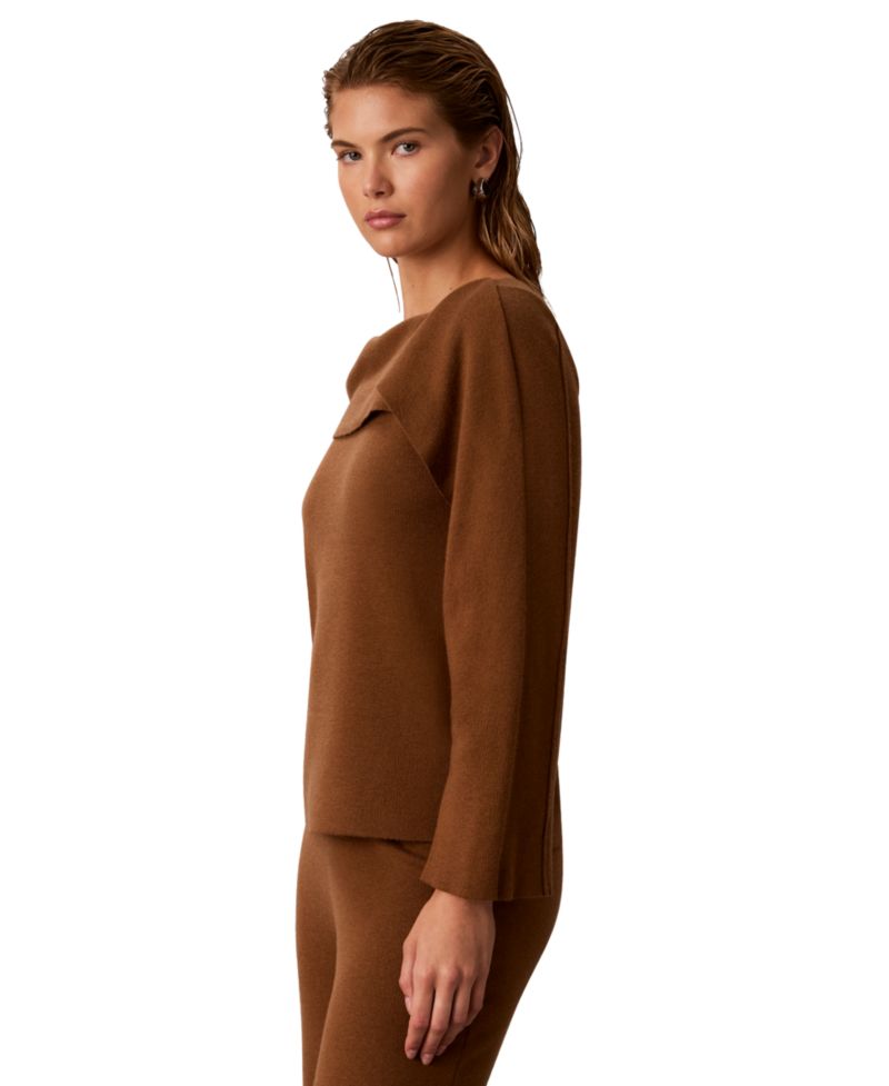 Petite Asymmetrical Drape Boat Neck Long-Sleeve Sweater