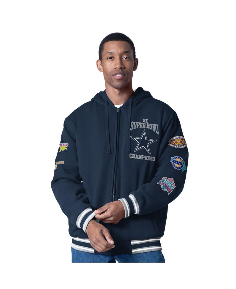 Men's Navy Dallas Cowboys Power Forward Commemorative Fleece Full-Zip Hoodie
