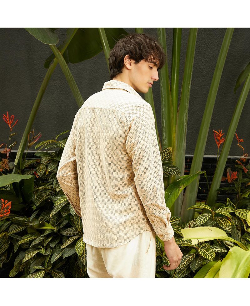 Men's Saltbox Beige Checkered-Textured Shirt