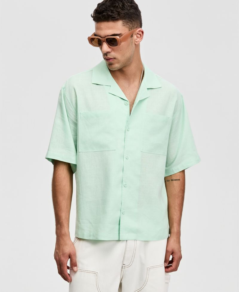 Men's Boxy-Fit Short-Sleeve Linen Shirt
