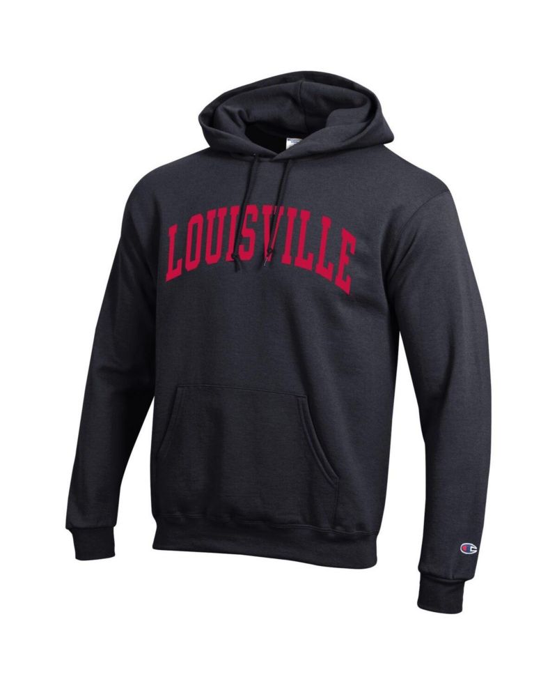 Men's Black Louisville Cardinals Basic Arch Fleece Pullover Hoodie