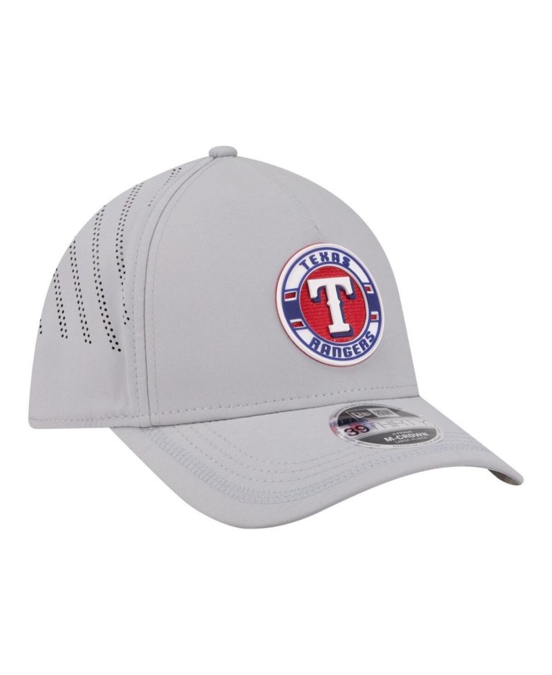 Men's Gray Texas Rangers Patch 39THIRTY A-Frame M-Crown Perforated Flex Hat