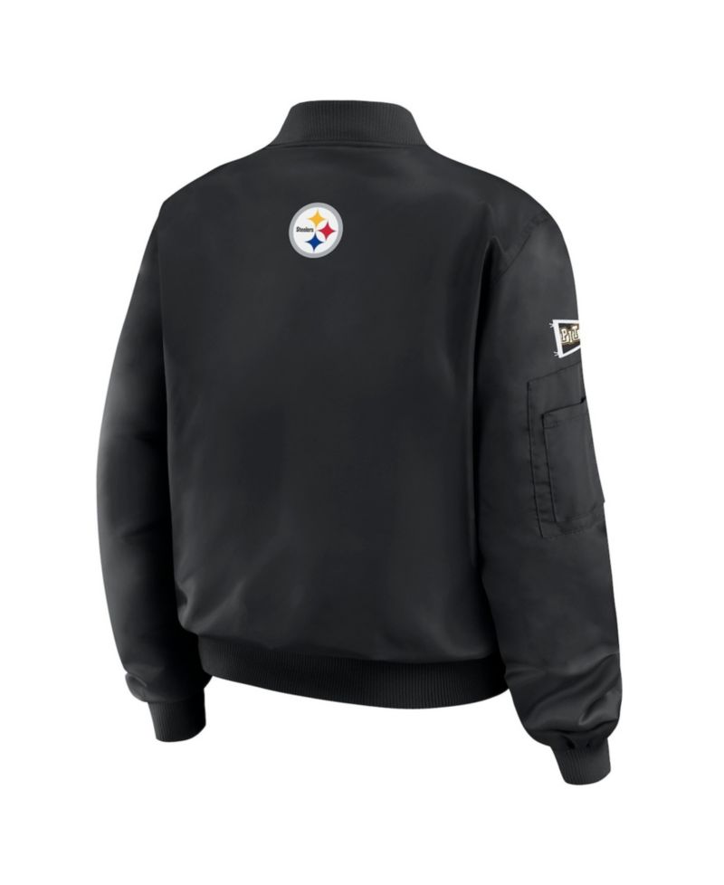 Women's Black Pittsburgh Steelers Patch Full-Zip Bomber Jacket