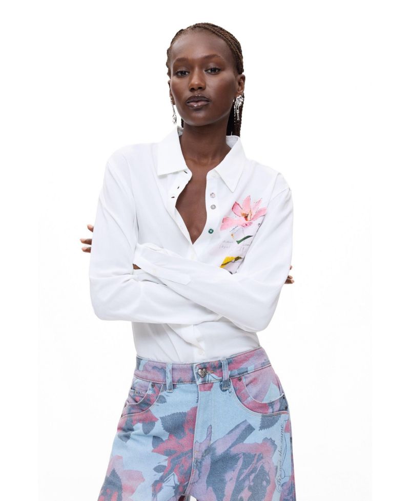 Women's Floral-Print High-Waisted Wide-Leg Jeans