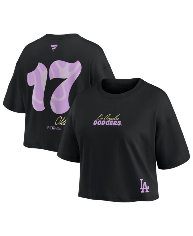Women's Shohei Ohtani Black Los Angeles Dodgers Name & Number Cropped Top