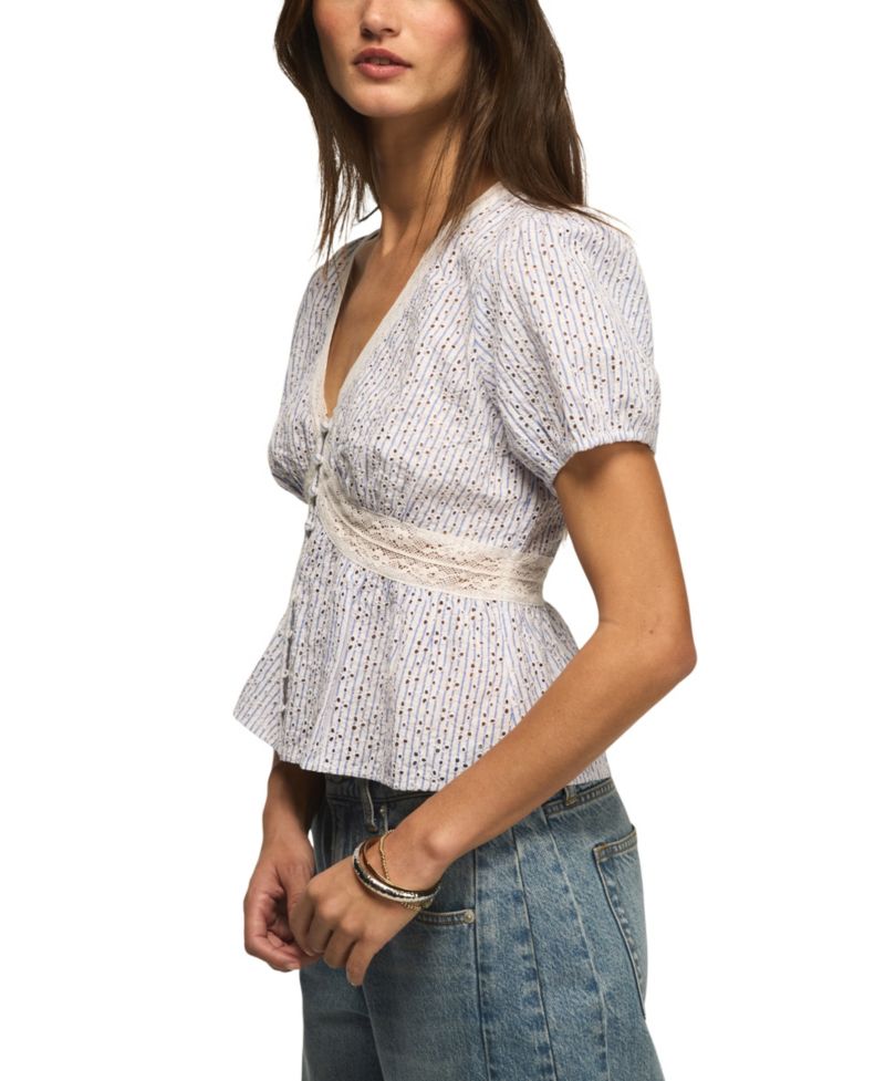 Women's Eyelet V-Neck Blouse