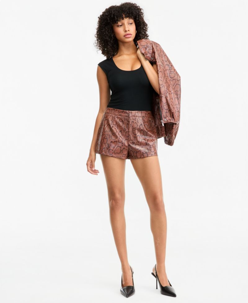 Women's High-Waisted Snake-Print Shorts