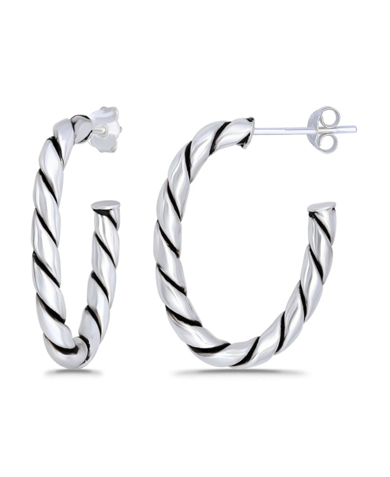 Oxidized Twist Half Hoop Post Earrings