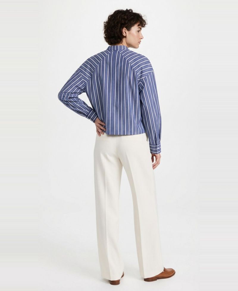 Women's Raglan Long-Sleeve Band Collar Striped Shirt