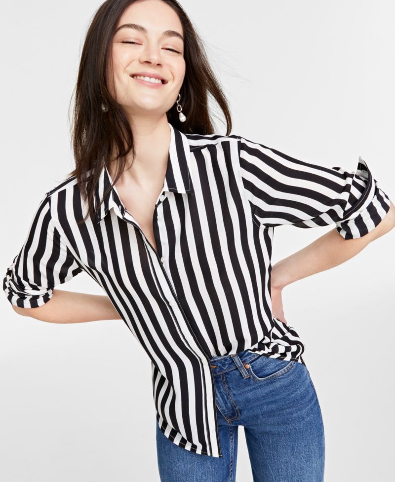 Trendy Plus Size Button-Front Crepe Shirt