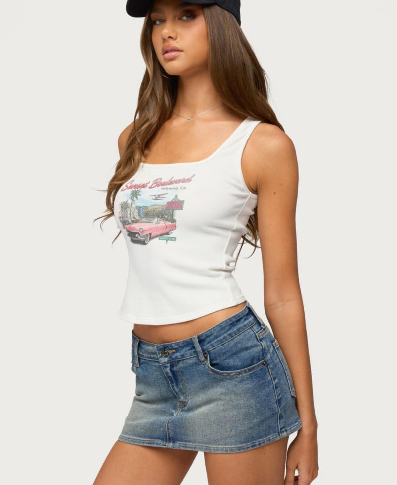 Women's Sunset Boulevard Sleeveless Square Neck Graphic Tank Top