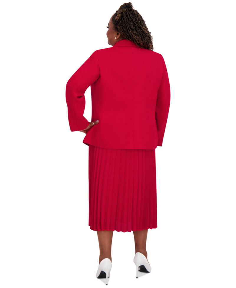 Plus Size Pleated Elastic Waist Skimmer Midi Skirt