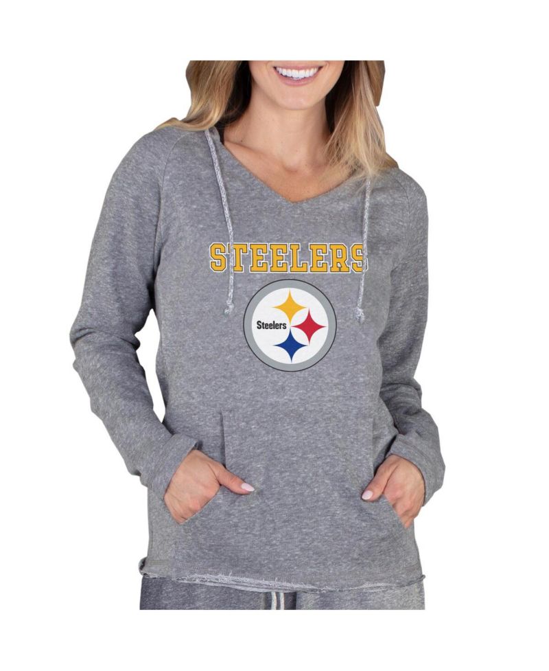 Women's Gray Pittsburgh Steelers Mainstream Tri-Blend Raglan Hoodie V-Neck Top