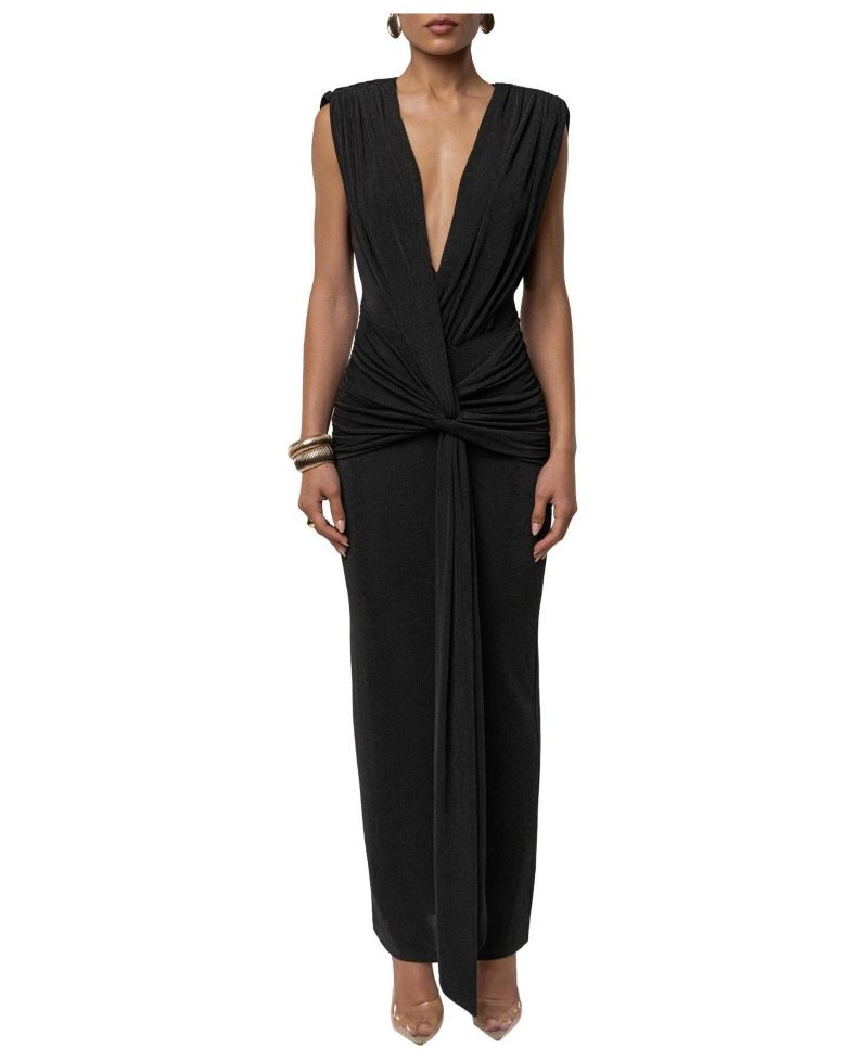 Women's Palma Plunge V-Neck Ruched Sleeveless Maxi Dress