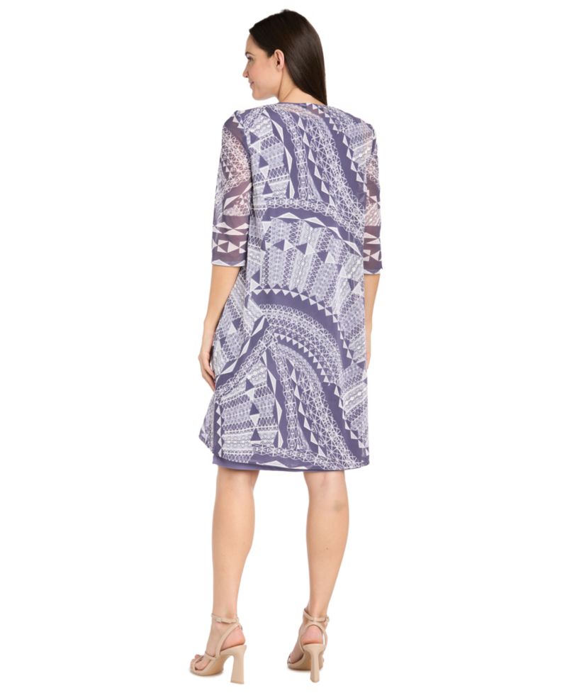 Petite Two Piece Printed Scoop Neck Sleeveless A-Line 2-Piece Dress and Jacket