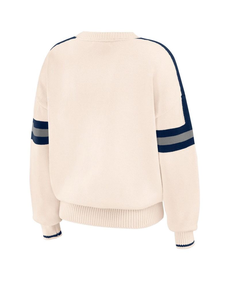 Women's Cream Dallas Cowboys Stripe Pullover Sweater