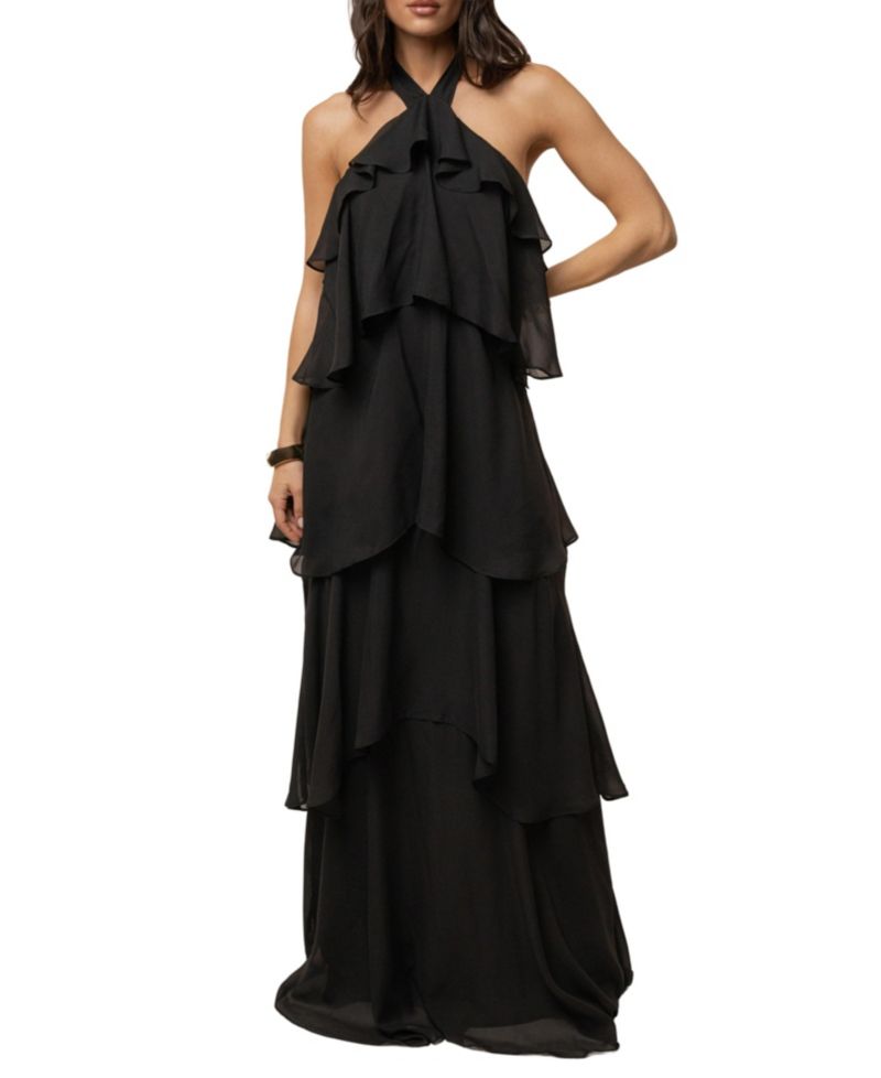 Women's Head In The Clouds Halter Tiered-Ruffle Wedding Guest Maxi Dress