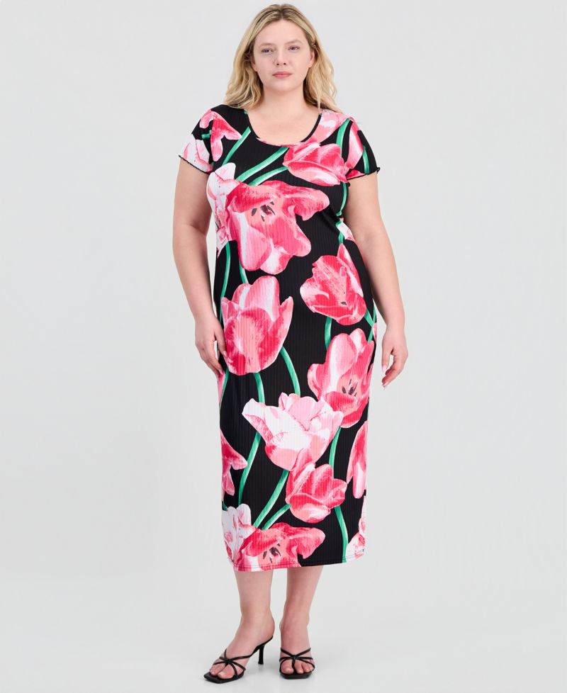 Trendy Plus Size Printed Short-Sleeve Midi Dress