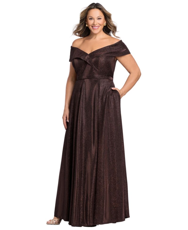 Plus Size Off-the-Shoulder Glitter Gown