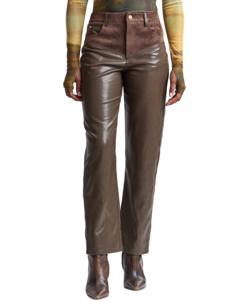 Women's High-Rise Yoke Slim Polyurethane Pants
