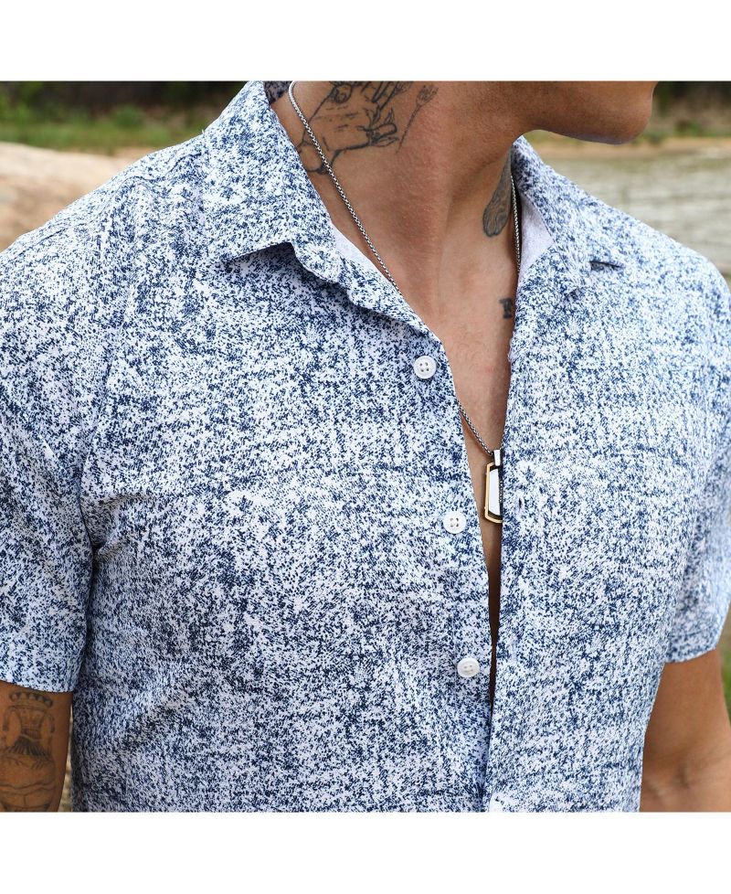 Men's Cream White & Indigo Blue Contrast Hazy Shirt