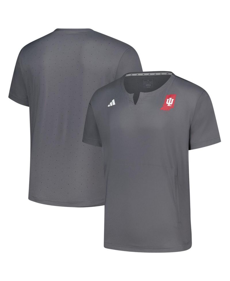 Men's Gray Indiana Hoosiers Dugout Coaches Adizero Notch Neck Pullover T-Shirt