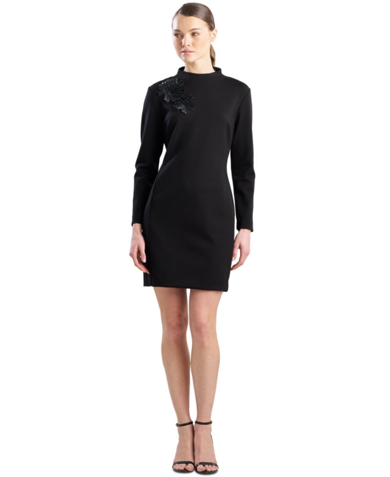 Women's Sheath Mock Neck Long-Sleeve Dress