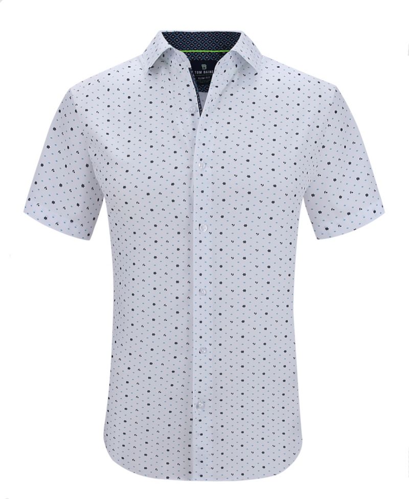 Men's Slim Fit Short Sleeve Performance Stretch Button Down Dress Shirt