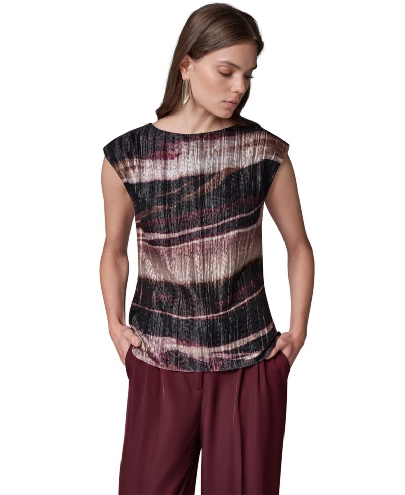 Petite Sleeveless Boat-Neck Striped Blouse