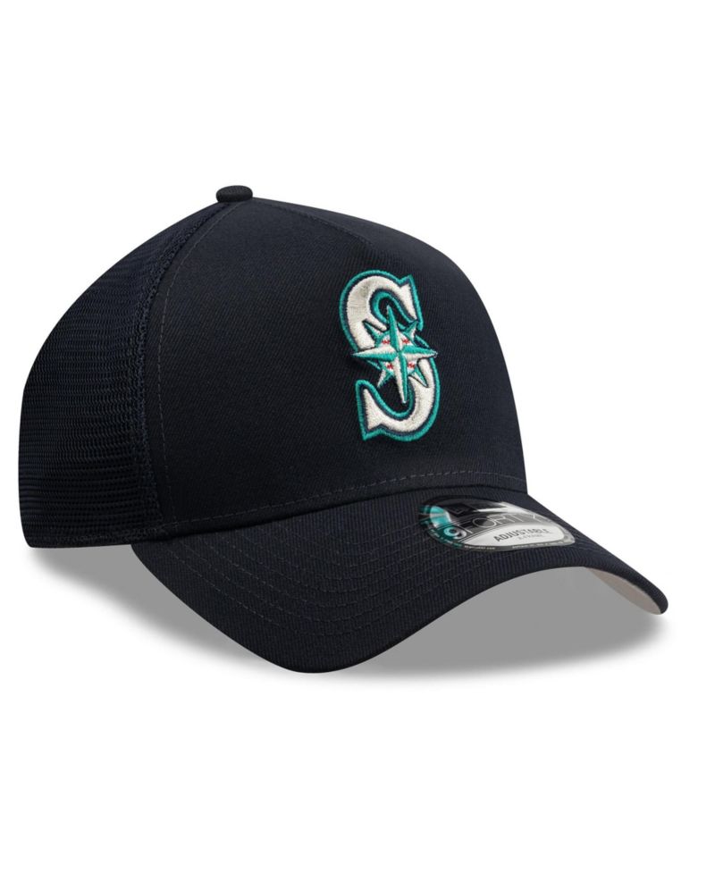 Men's Navy Seattle Mariners Side Script 9FORTY A-Frame Trucker Adjustable Hat