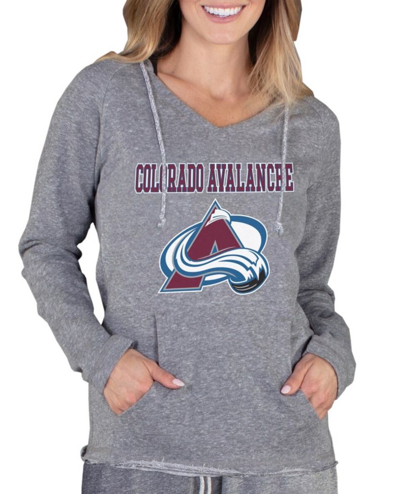 Women's Gray Colorado Avalanche Mainstream Terry Tri-Blend Long Sleeve Hooded Top