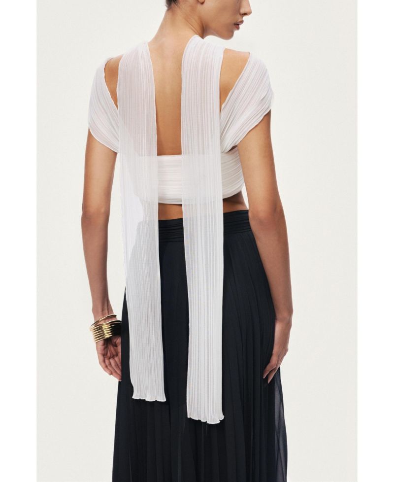 Women's High-Rise Pleated Chiffon Wide-Leg Pants