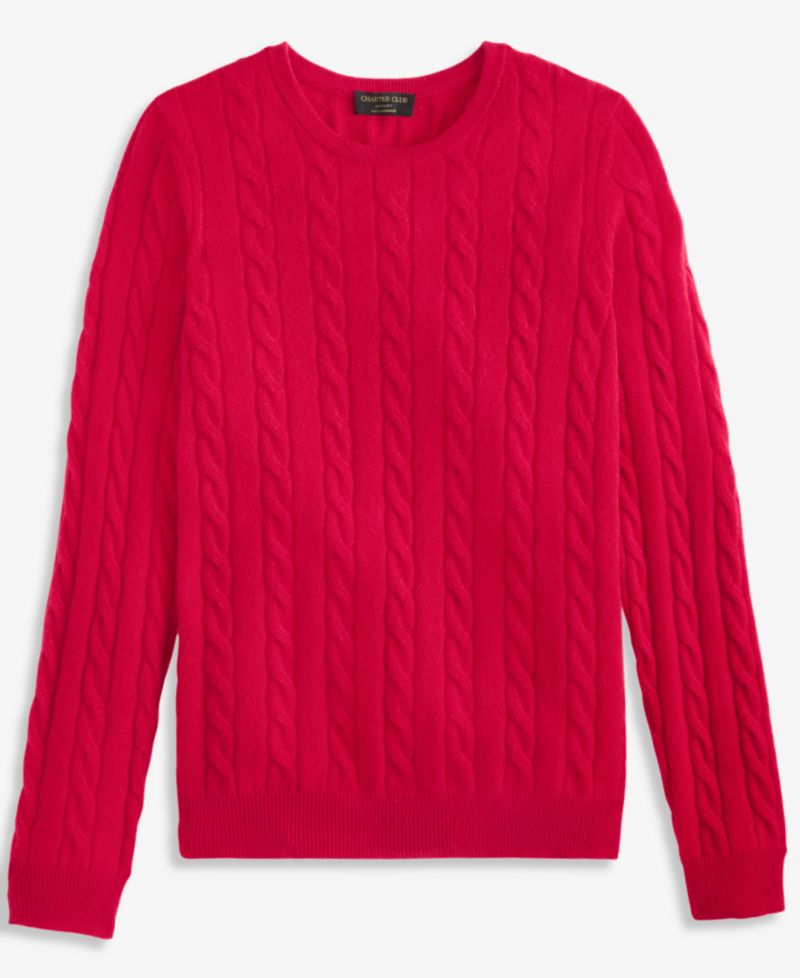 Petite Cable-Knit Crewneck 100% Cashmere Sweater