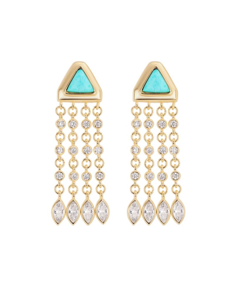 Gold-Plated Howlite Turquoise and Cubic Zirconia Triangle Waterfall Drop Earrings