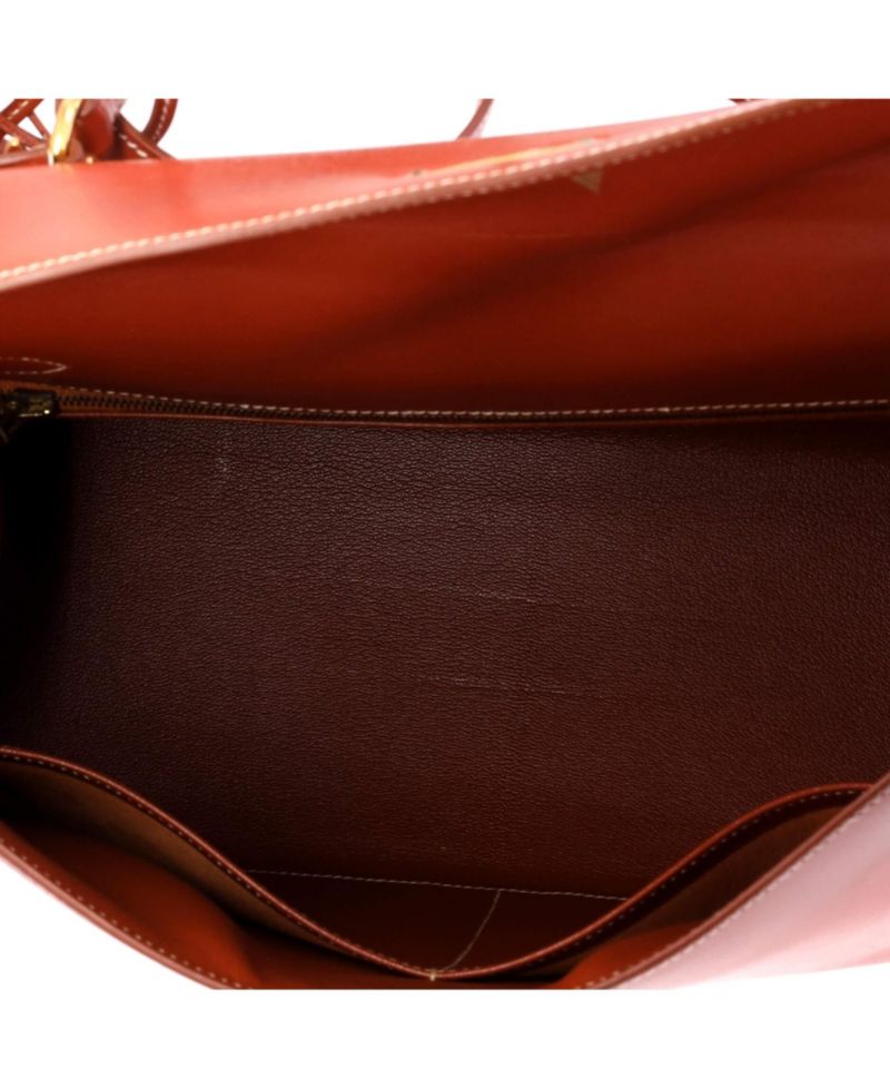 Kelly 32 Handbag Orange Box Calf with Gold Hardware