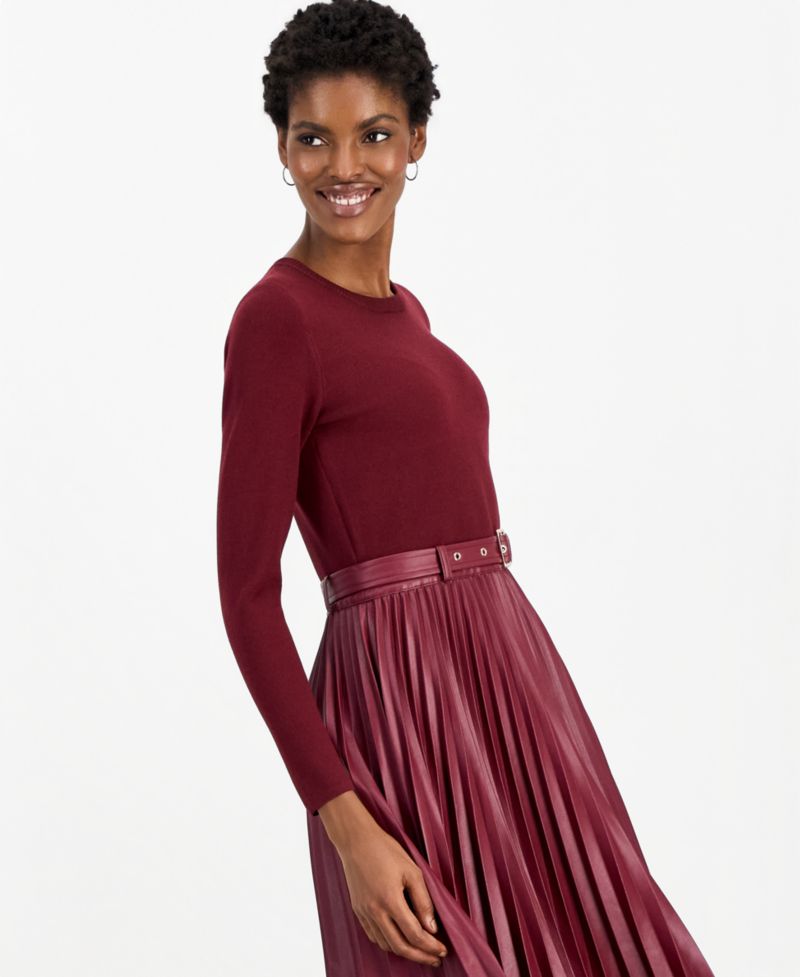 Women's Allison Long-Sleeve Midi Mixed-Media Dress