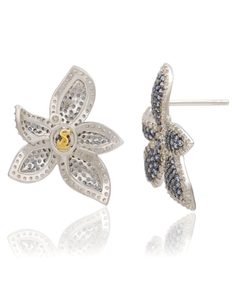 Suzy Levian Sterling Sapphire & Sapphire Flower Earrings