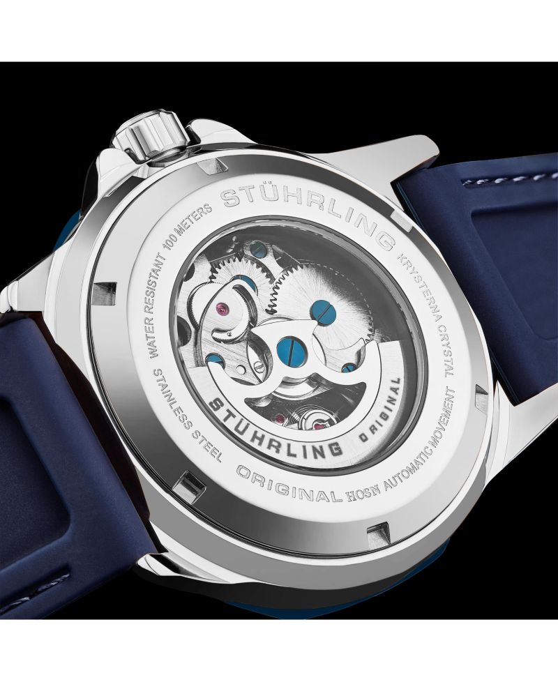 Edwardian 4018 Men s Automatic Skeleton Watch - 44mm Stainless Steel Case, Skeleton Dial, Silicone Strap