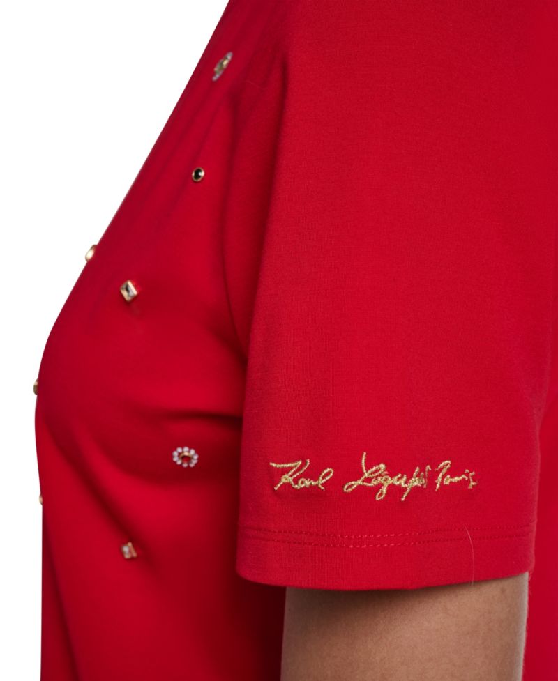 Women's Crewneck Gem-Embellished Short-Sleeve T-Shirt