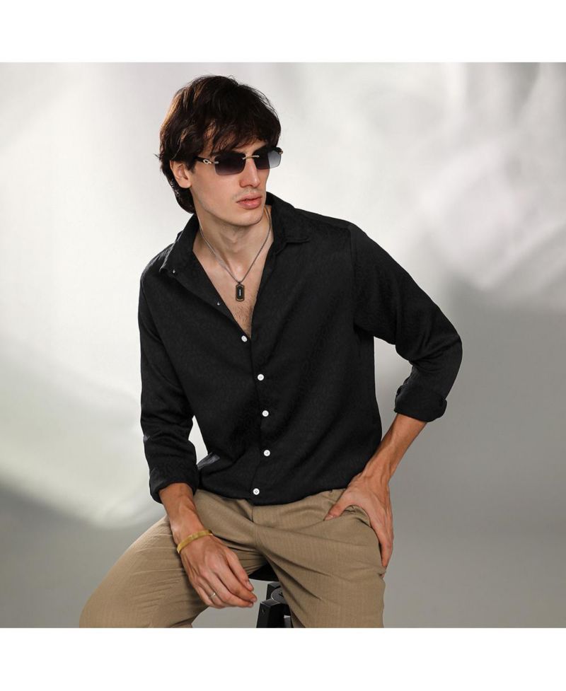 Men's Onyx Black Abstract-Textured Shirt