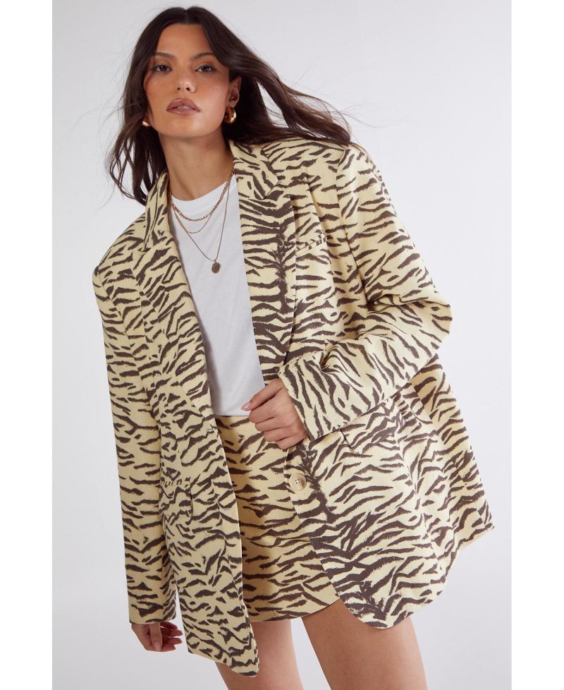 Women's Zebra Print Oversized Tailored Blazer