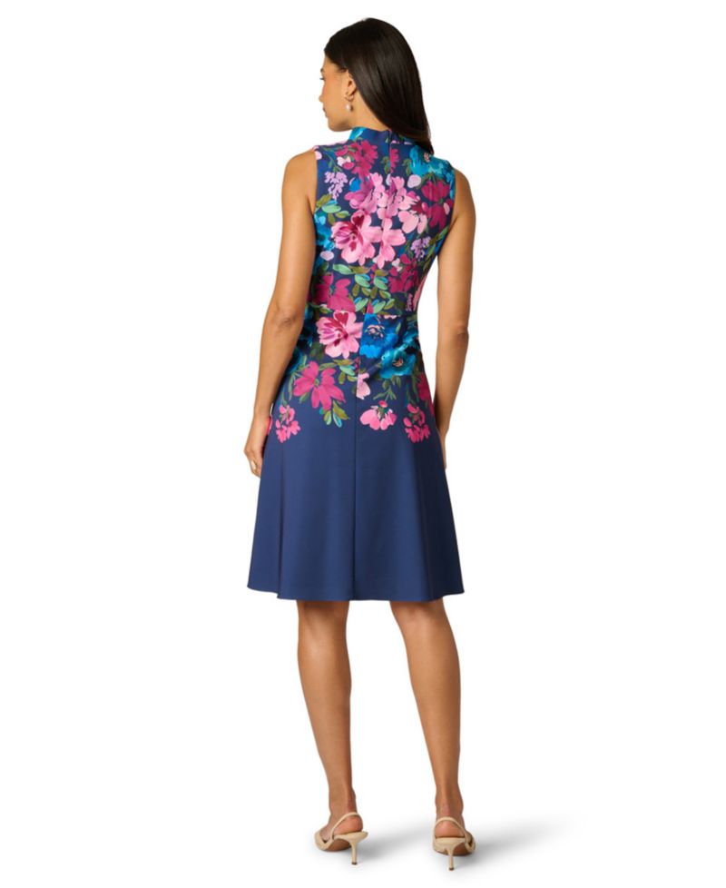 Petite Border Floral V-Neck Midi Dress