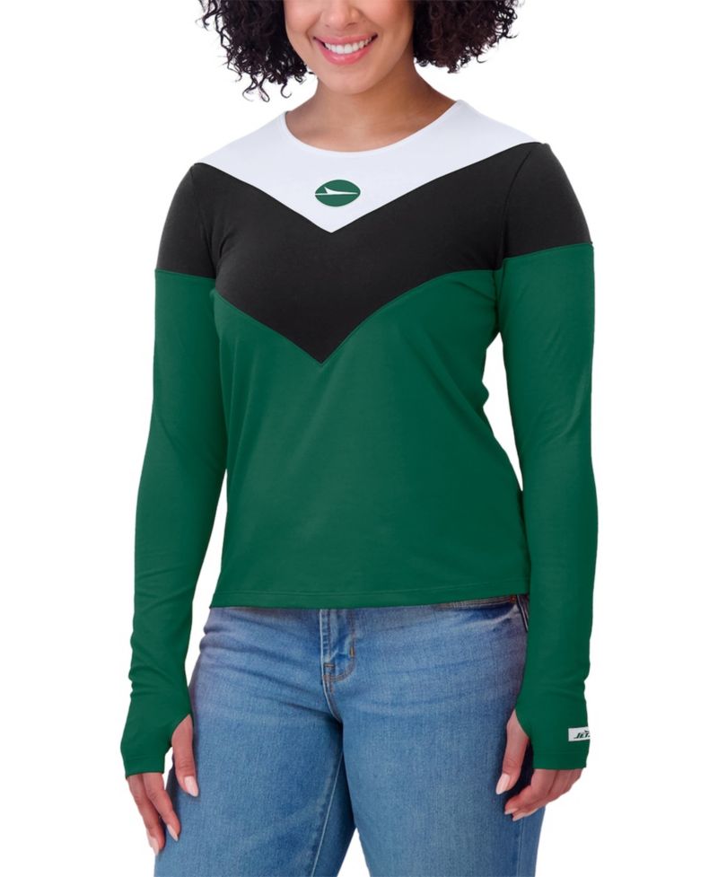 Women's Green/Black New York Jets Plus Size Chevron Tri-Blend Long Sleeve T-Shirt