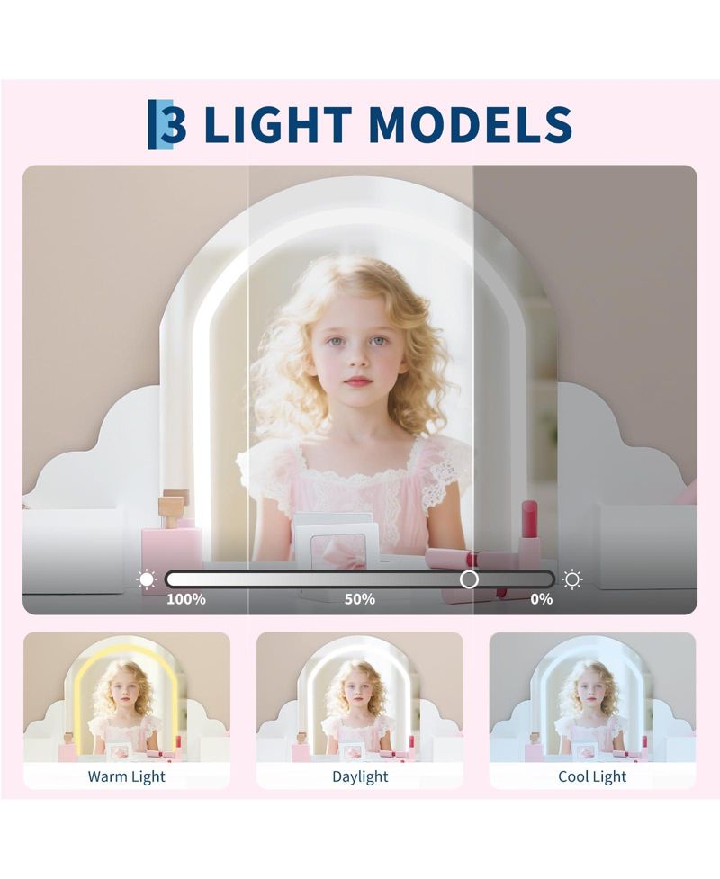 Kids Vanity Set with Adjustable Lighted Mirror and Stool