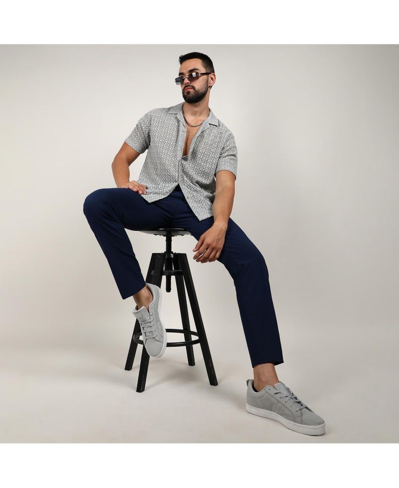 Men's Moon Grey Floral Embroidered Shirt